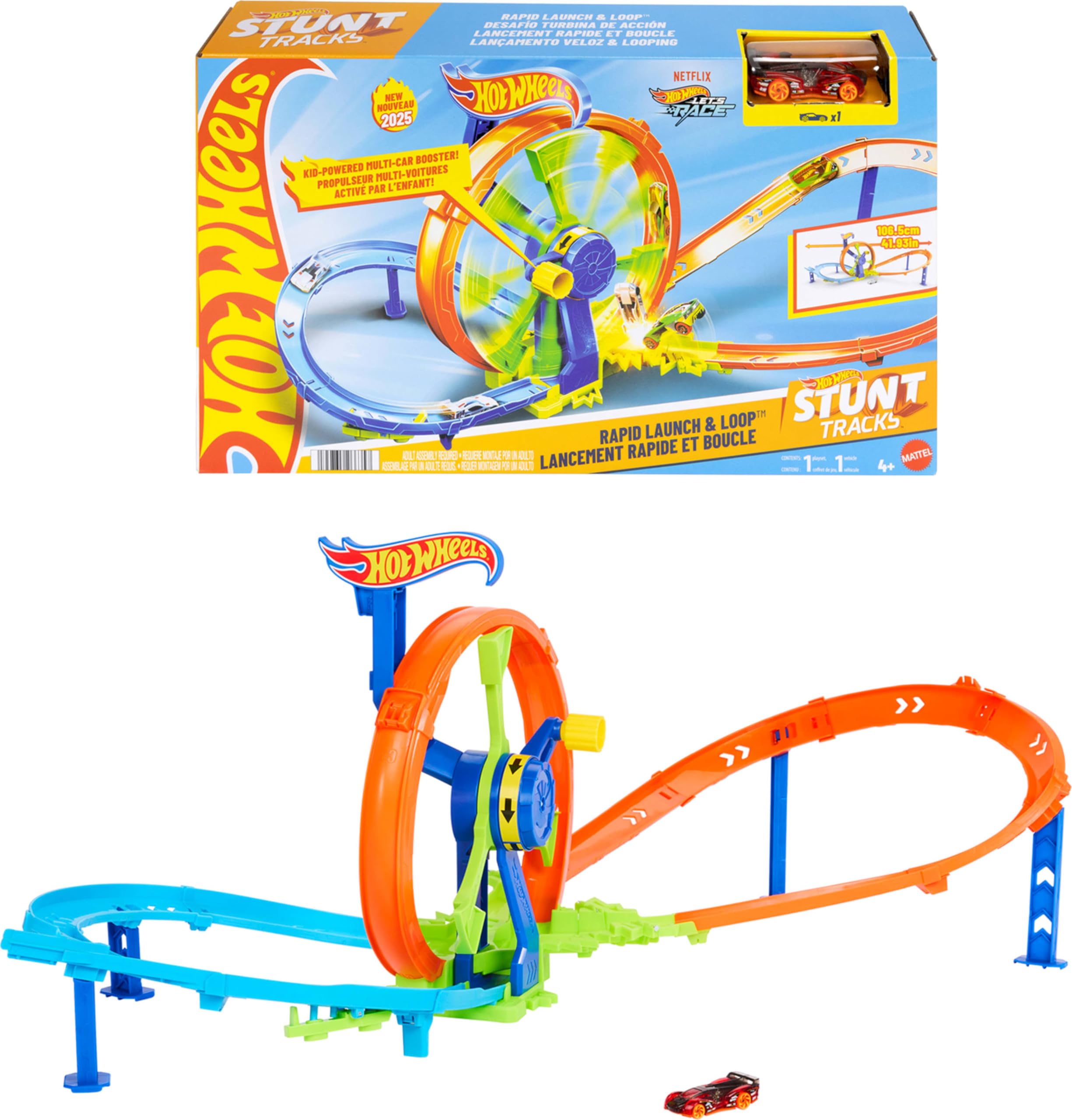 Hot Wheels Toy Car Track Set, Launch and Loop Playset & 1:64 Scale Die-Cast Vehicle, Crash Area on Figure 8 Track with Loop-Kicker Booster 🍁 All In One Marketplace Canada