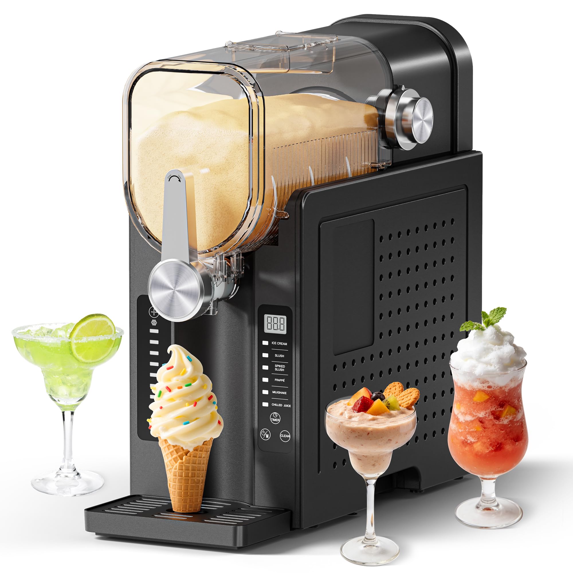 Slushie Machine, No Ice Needed Slushy Maker for Home, Real-Time Temp Display, Frozen Drink Maker with 6 Preset Programs for Ice Cream, Frappés, Milk Shake and More, Black, 1 Pack+3Modes 🍁 All In One Marketplace Canada