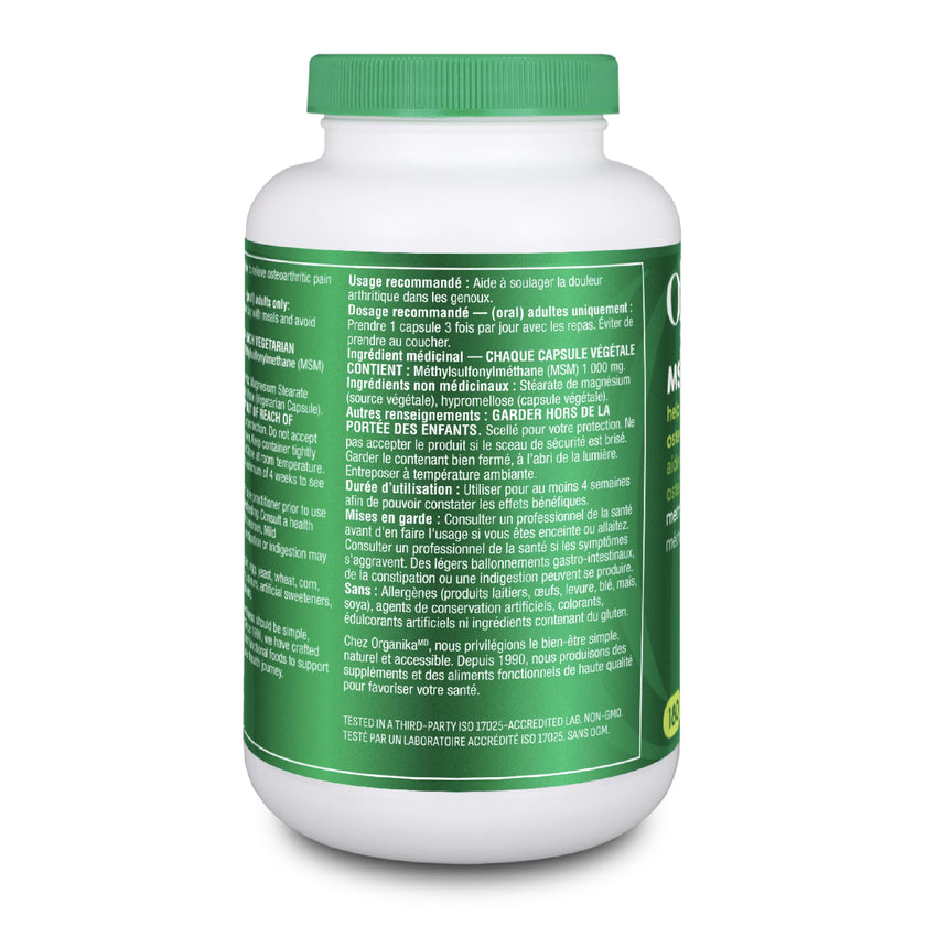 Organika MSM - Joint Support and Inflammation Relief Supplement | Supports Healthier Joints, Bones and Cartilage | Stronger Hair, Skin and Nails | Potent Antioxidant | 1,000mg of MSM - 180 vcaps 🍁 All In One Marketplace Canada