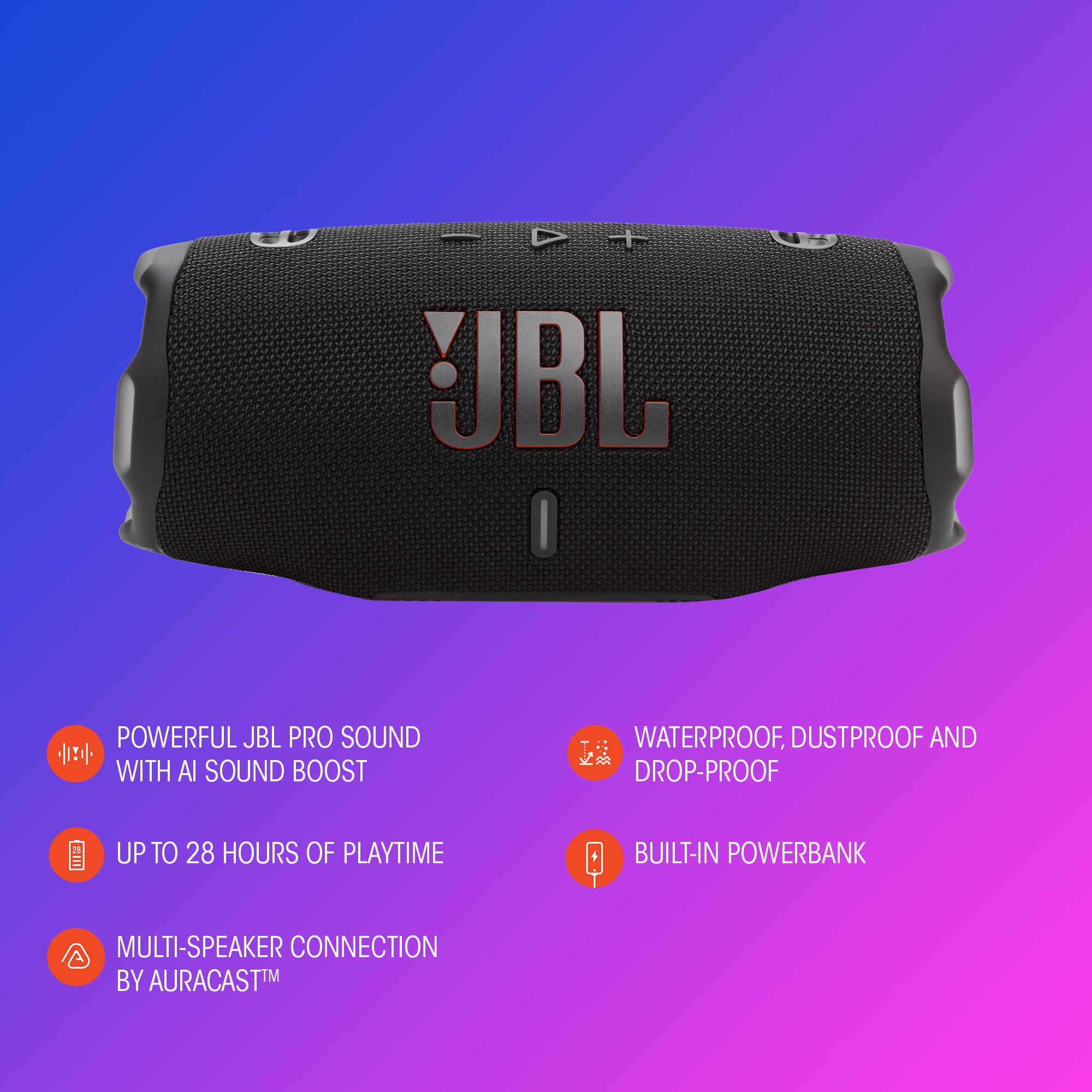 JBL Charge 6 - Portable Waterproof & Drop-Proof Bluetooth Speaker, Bold Pro Sound with AI Sound Boost, 28Hrs of Playtime, Built-in powerbank & Comes with a Sturdy/Removable Carrying Strap (Blue) 🍁 All In One Marketplace Canada