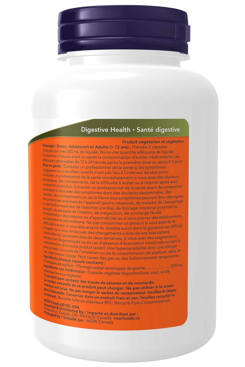 NOW Supplements, Psyllium Husk Caps 500 mg, Natural Soluble Fibre, Intestinal Health*, 200 Veg Capsules 🍁 All In One Marketplace Canada
