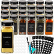 AISIPRIN 24 Pcs Glass Spice Jars with 398 Labels, 4oz Empty Square Containers Seasoning Bottles - Shaker Lids, Funnel, Brush and Marker Included(Black Metal Caps) 🍁 All In One Marketplace Canada