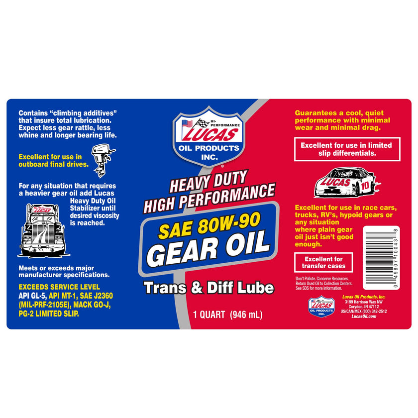 Lucas Oil 10043 SAE 80W-90 Heavy Duty Gear Oil - 1 Quart 🍁 All In One Marketplace Canada
