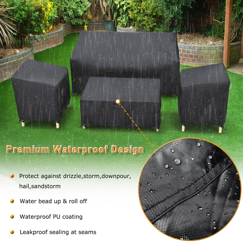 STARTWO Outdoor Waterproof Patio Furniture Covers 4-Piece Set for Chairs 32in, Loveseat 56in, Coffee Table 45in, Heavy Duty 600D, Black 🍁 All In One Marketplace Canada