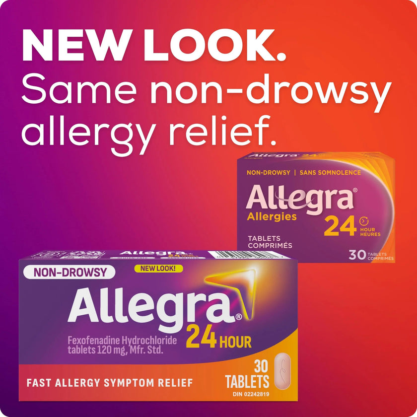 Allegra 24 Hour Allergy Medication, Non Drowsy, Fast and Effective Multi-Symptom Allergy Relief Medicine for Sneezing, Watery Eyes and Itchy Throat, Fexofenadine Hydrochloride 120 mg, 30 Tablets 🍁 All In One Marketplace Canada