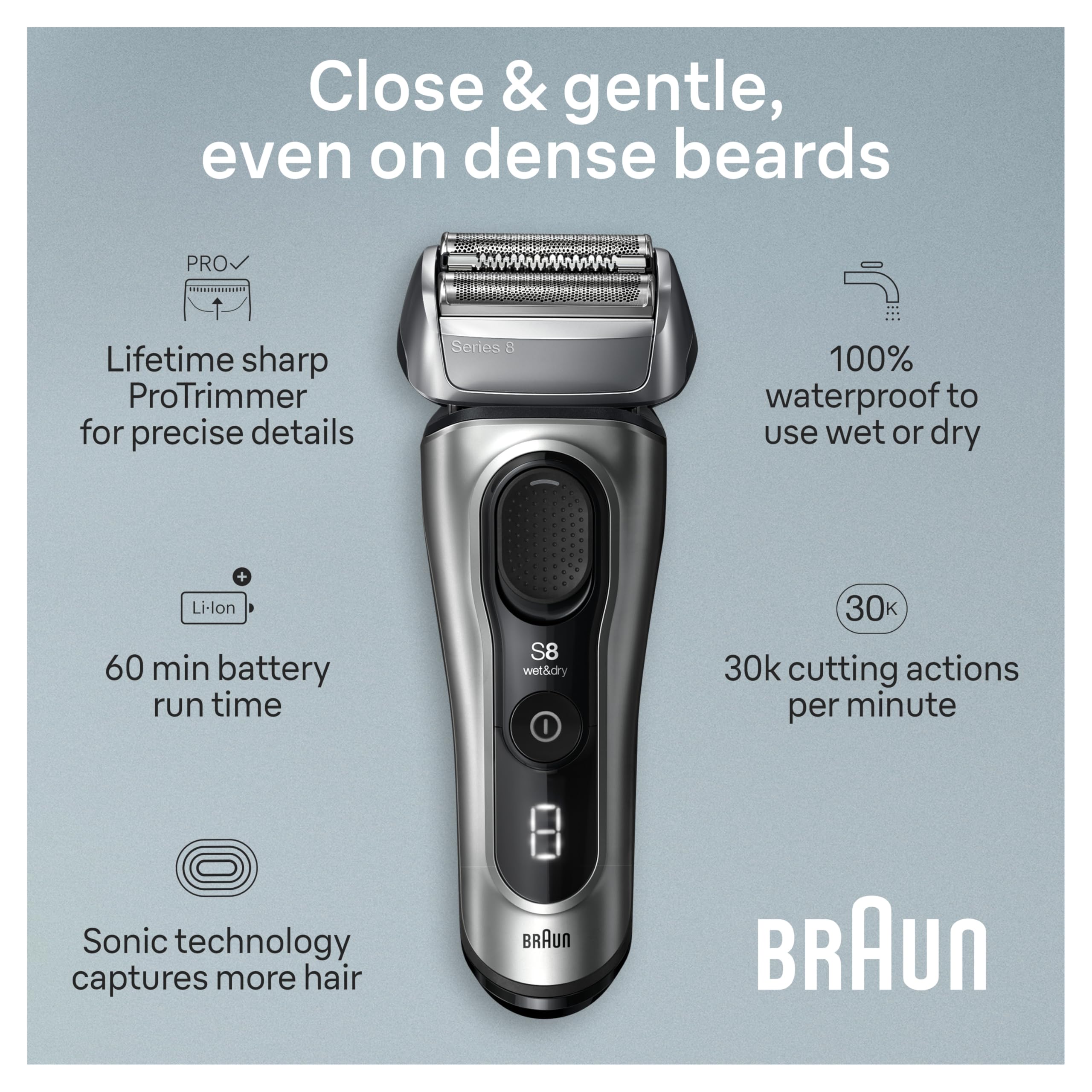 Braun Series 8 Electric Shaver for Men with Precision Long Hair Trimmer, Wet and Dry Electric Razor with Charging Stand and Travel Case, 8517s Galvano Silver 🍁 All In One Marketplace Canada