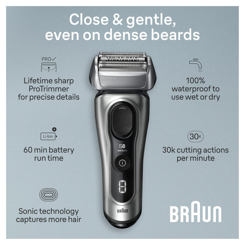Braun Series 8 Electric Shaver for Men with Precision Long Hair Trimmer, Wet and Dry Electric Razor with Charging Stand and Travel Case, 8517s Galvano Silver 🍁 All In One Marketplace Canada