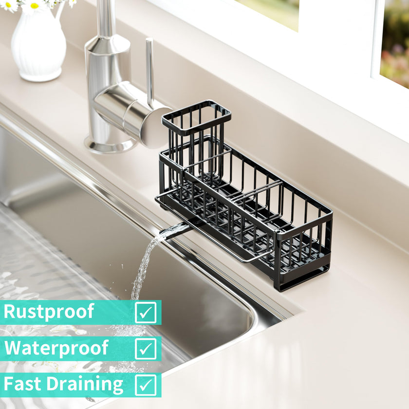 HapiRm Sponge Holder for Kitchen Sink - Self-draining Sink Caddy Organizer with Brush and Dishcloth Holders, Stainless Steel Kitchen Sink Organizers and Storage for Countertop 🍁 All In One Marketplace Canada