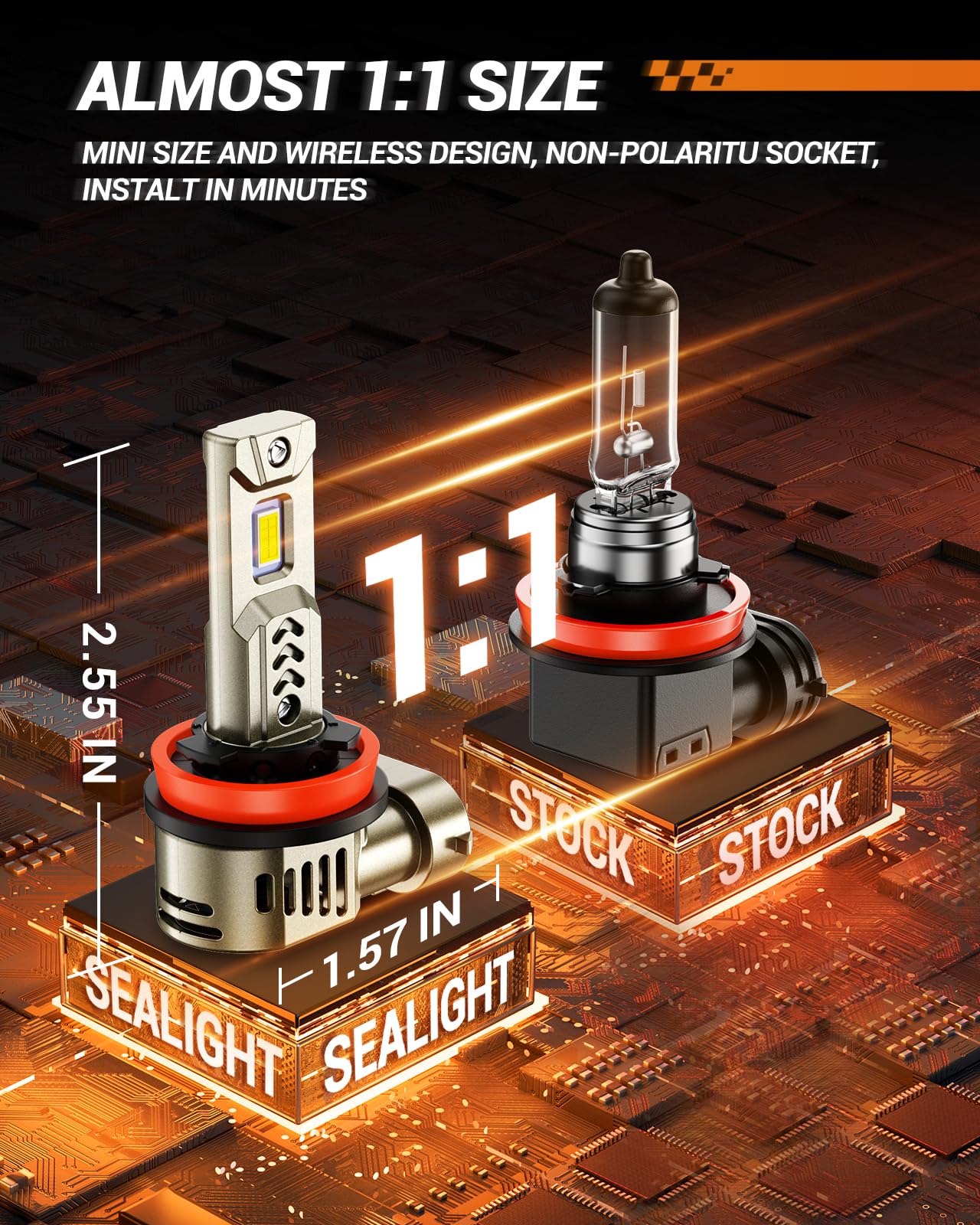 SEALIGHT 2026 Brightest H11 9005 LED Headlight Bulb Combo, 160,000LM 1200% Brighter, 6500K Cool White, 1:1 Halogen Size Wireless HB3 H9 Headlight Bulbs, Plug and Play Halogen Replacement, Pack of 4 🍁 All In One Marketplace Canada