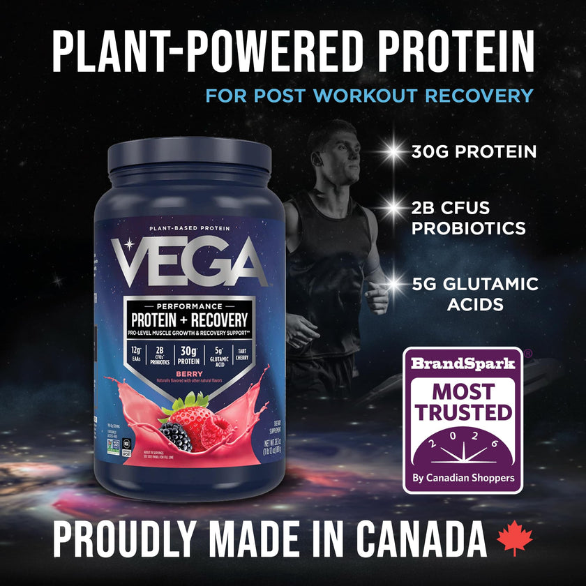 Vega Protein + Recovery, Berry – 30g Vegan Protein, Dairy & Gluten Free, Probiotics, NSF Certified, 801 g (19 Servings) 🍁 All In One Marketplace Canada