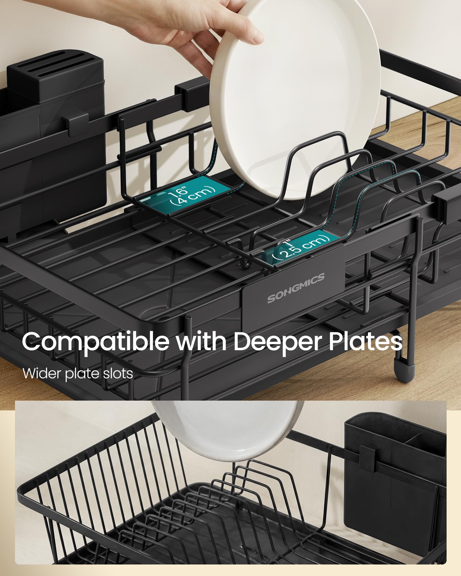 SONGMICS Dish Drainer Rack, Large Extendable Draining Board Rack for Small Spaces, 360° Rotating Extendable Spout, Kitchen Sink Drainer, Steel, 46.5 x 29.6 x 14 cm, Ink Black KCS556BH01 🍁 All In One Marketplace Canada