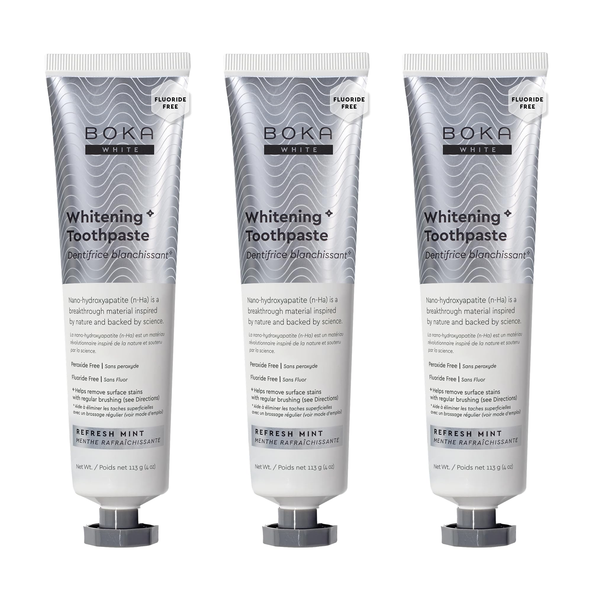 Boka Fluoride Free Toothpaste, Nano Hydroxyapatite Toothpaste, Appropriate for Sensitive Teeth, for Adult, Kids Oral Care - Whitening * Refresh Mint, 4 Fl Oz (113g) 3Pk 🍁 All In One Marketplace Canada