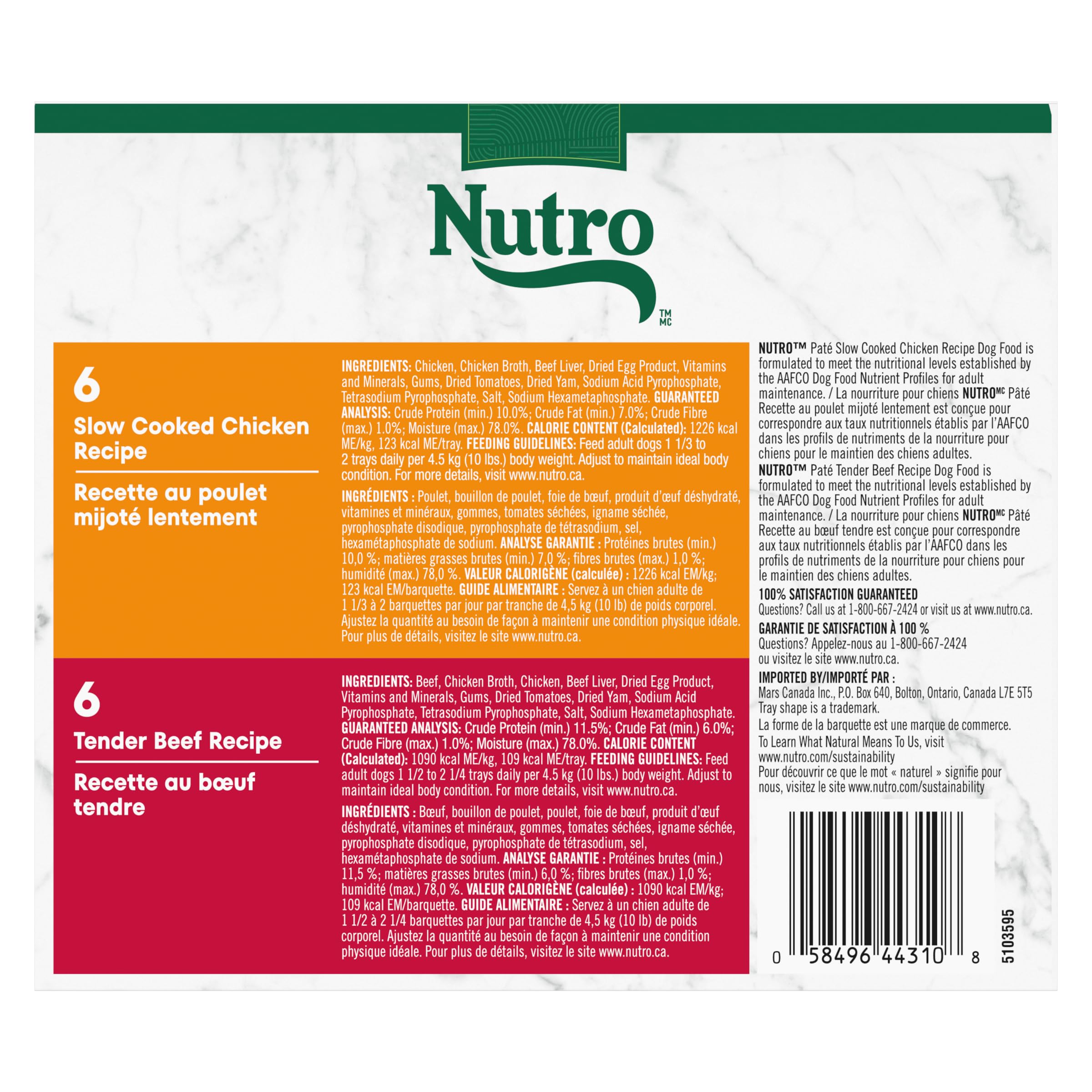 NUTRO Adult Wet Dog Food Paté, 6 Tender Beef, Sweet Potato & Carrot Recipe, 6 Slow Cooked Chicken, Potato, Carrot & Pea Recipe, 12x100g Trays 🍁 All In One Marketplace Canada