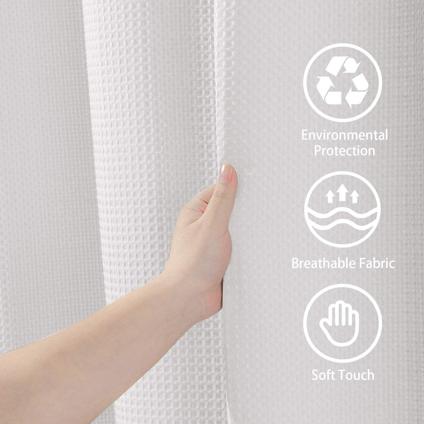 Waffle Weave Shower Curtain with Stainless Steel Hooks - 256 GSM Heavy Duty Fabric Bath Curtains, Hotel Luxury Quality, Water Resistant, Machine Washable, Weighted Hem, 72 x 72 Inches (White) 🍁 All In One Marketplace Canada