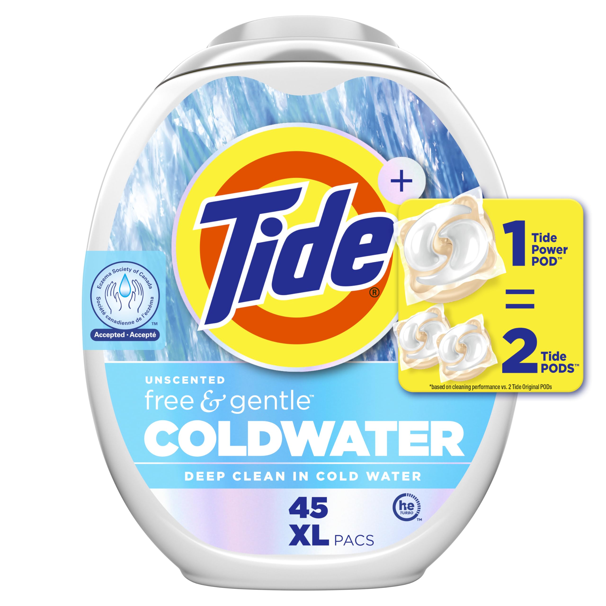 Tide PODS Free and Gentle Coldwater Laundry Detergent Pacs, 45 Count, Hypoallergenic Laundry Detergent Pacs 🍁 All In One Marketplace Canada