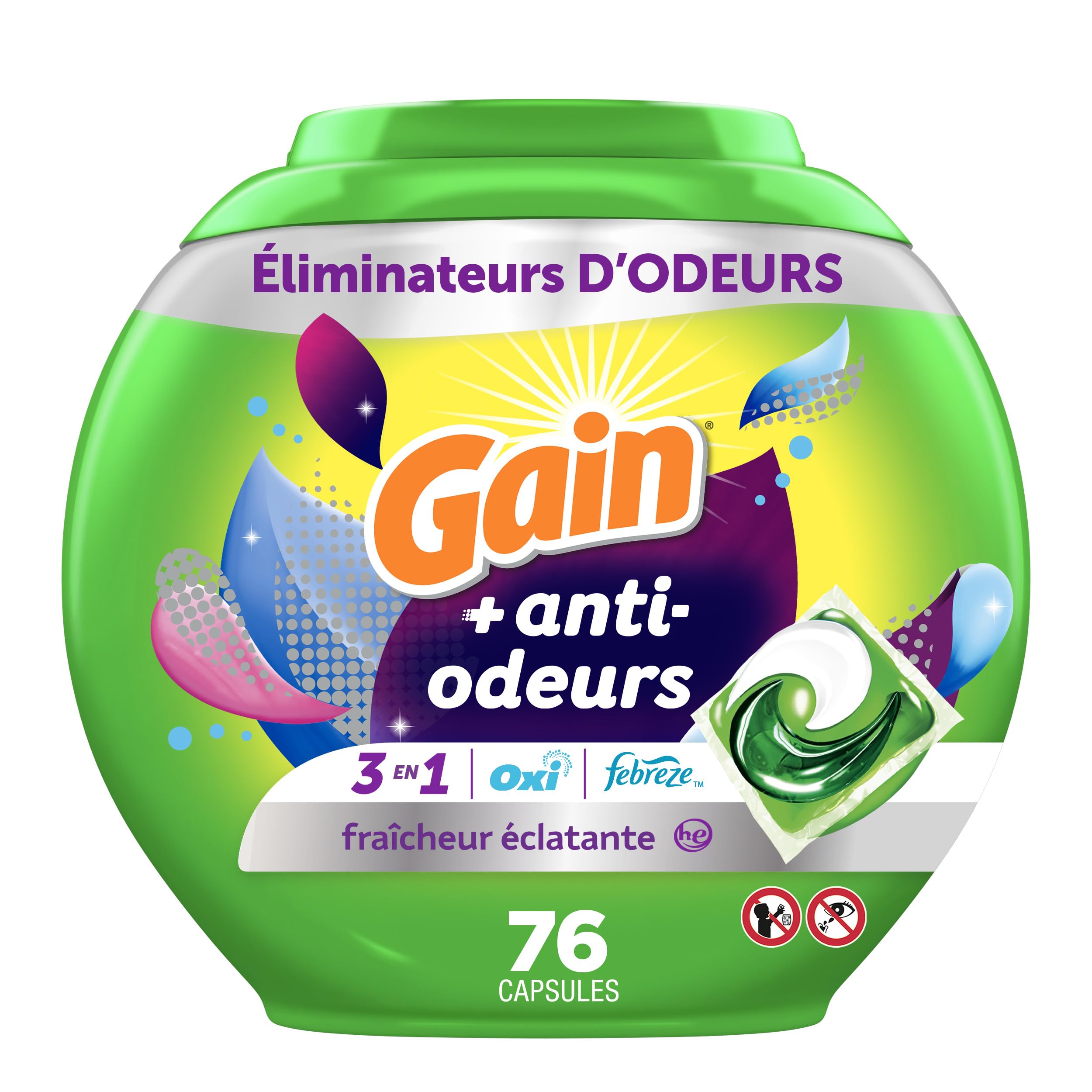 Gain Flings Laundry Detergent Pacs Super Fresh Blast Scent with Odour Defense, 76 Count 🍁 All In One Marketplace Canada