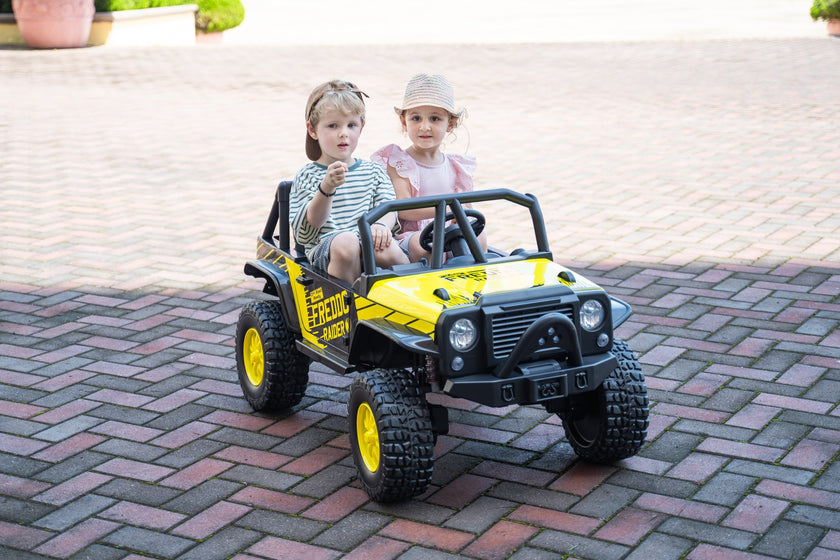 Voiture électrique pour enfant 2 places RAIDER, style Jeep, 24V, avec télécommande et roues arrière, modèle 2025.