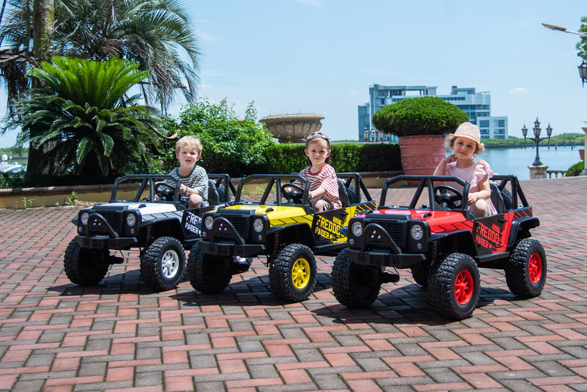 Voiture électrique pour enfant 2 places RAIDER, style Jeep, 24V, avec télécommande et roues arrière, modèle 2025.