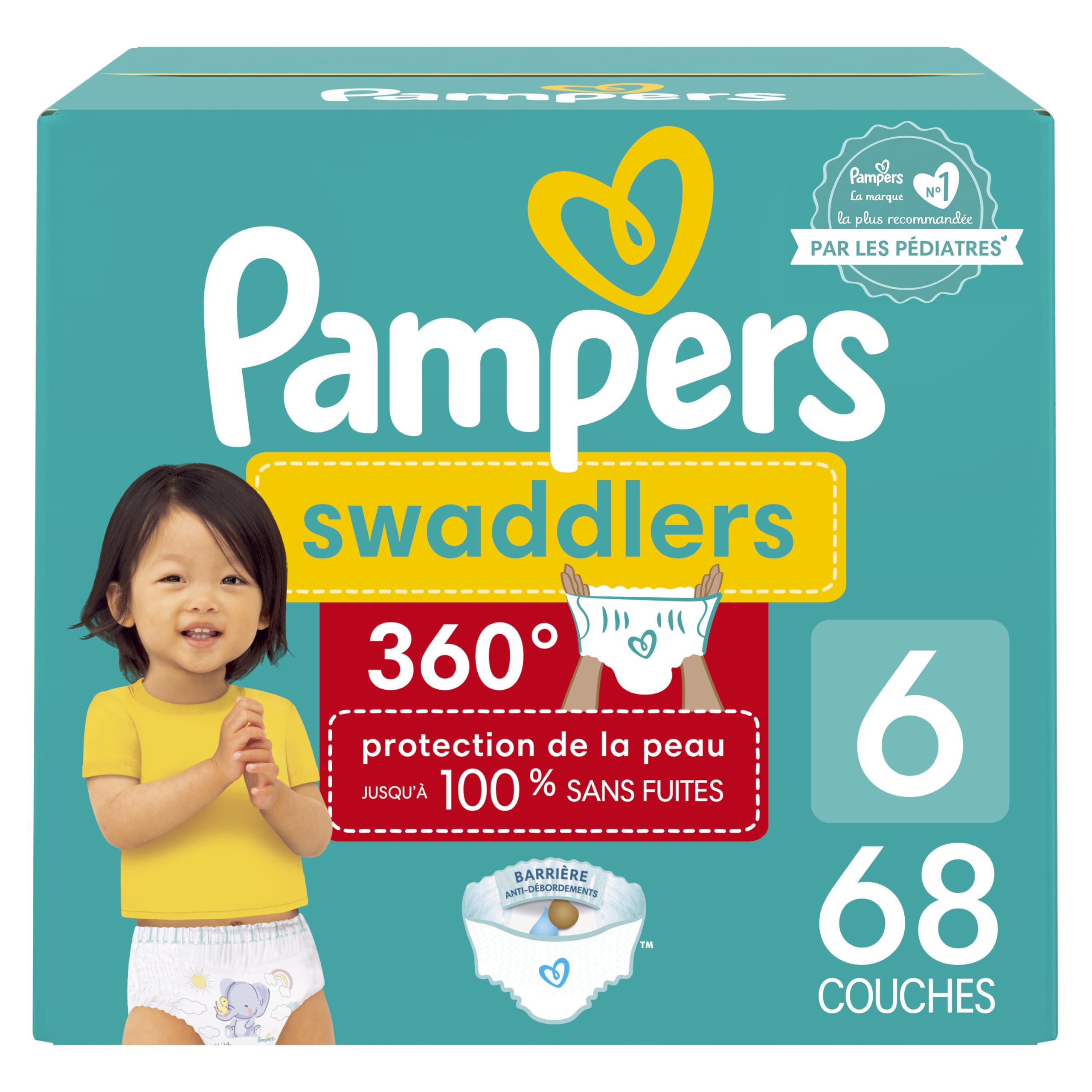 Pampers Diapers - Swaddlers 360 degrees - Size 6, 68 Count, up to 100% Leakproof Comfy Dry Fit, EZ Off Tabs Designed for Easy Changes, Pull On Diaper 🍁 All In One Marketplace Canada