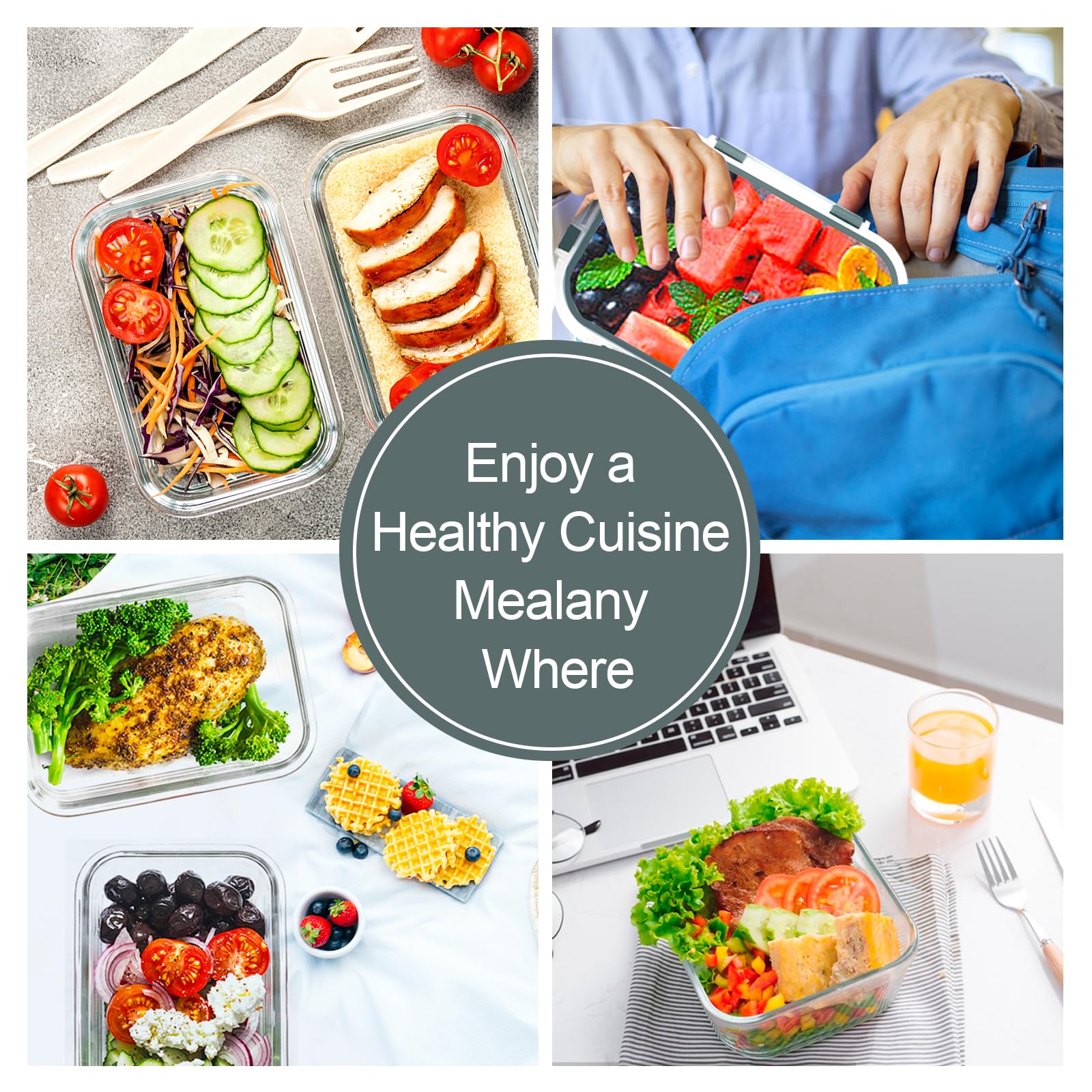 VERONES 10 Pack Glass Meal Prep Containers, Airtight & Stackable Glass Food Storage Containers Set with Lids,Exclusive of BPA,for Microwave, Oven, Freezer & Dishwasher,Grey 🍁 All In One Marketplace Canada