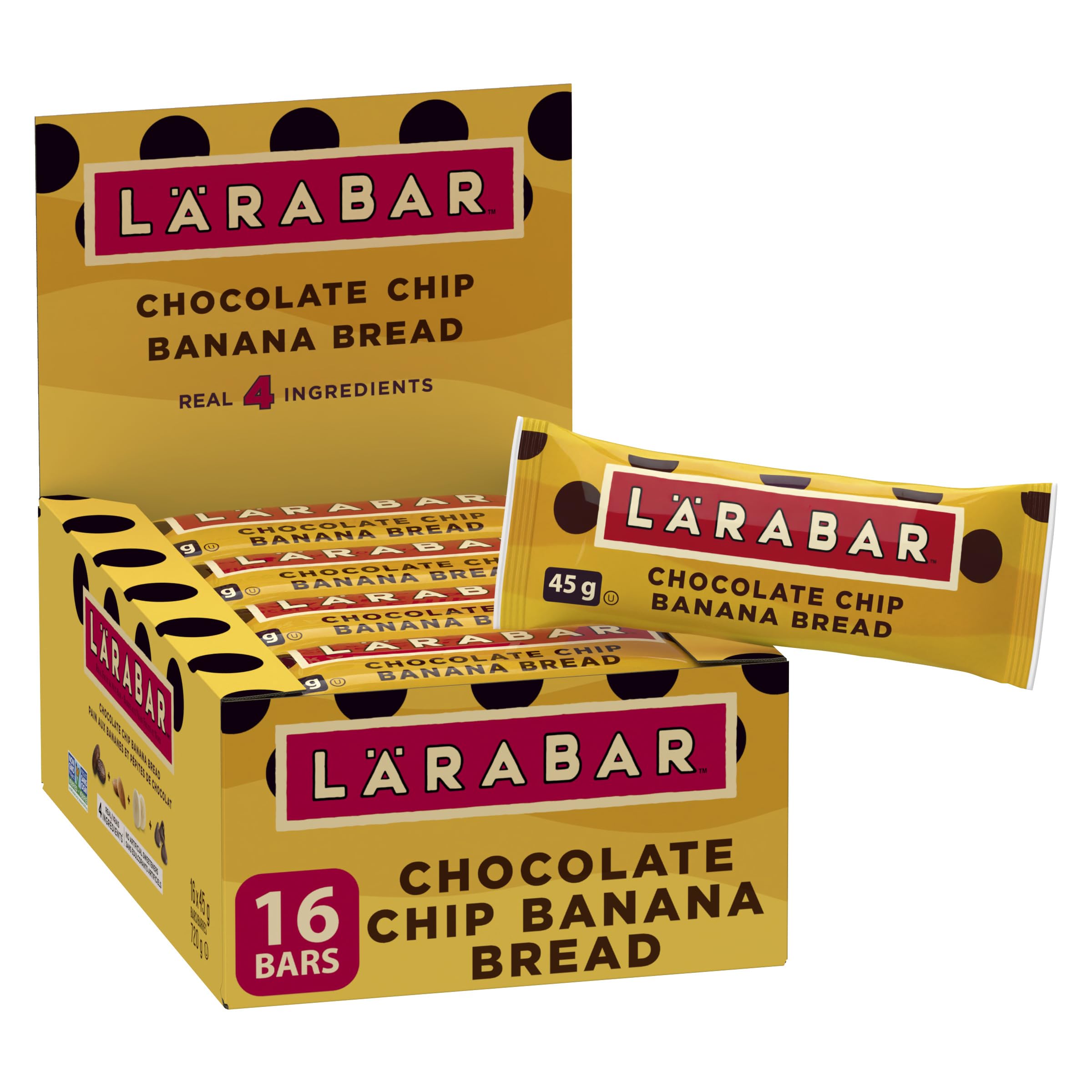 LÄRABAR Chocolate Chip Banana Bread, Fruit and Nut Energy Bar, Pack of 16 Bars, Gluten Free, Vegan, Family Pack, Snack Bars, 720 Grams Package 🍁 All In One Marketplace Canada