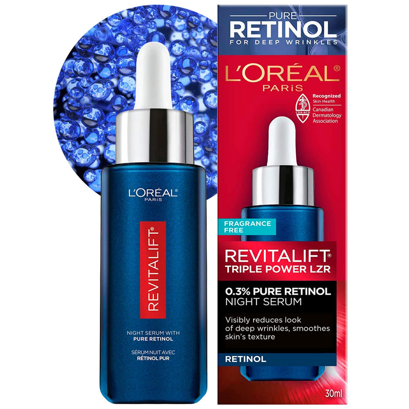 L'Oreal Paris 0.3% Pure Retinol Serum for Face, Night Serum Visibly Reduces the Look of Deep Wrinkles & Smoothes Texture, Revitalift Derm Intensives, 30ml 🍁 All In One Marketplace Canada