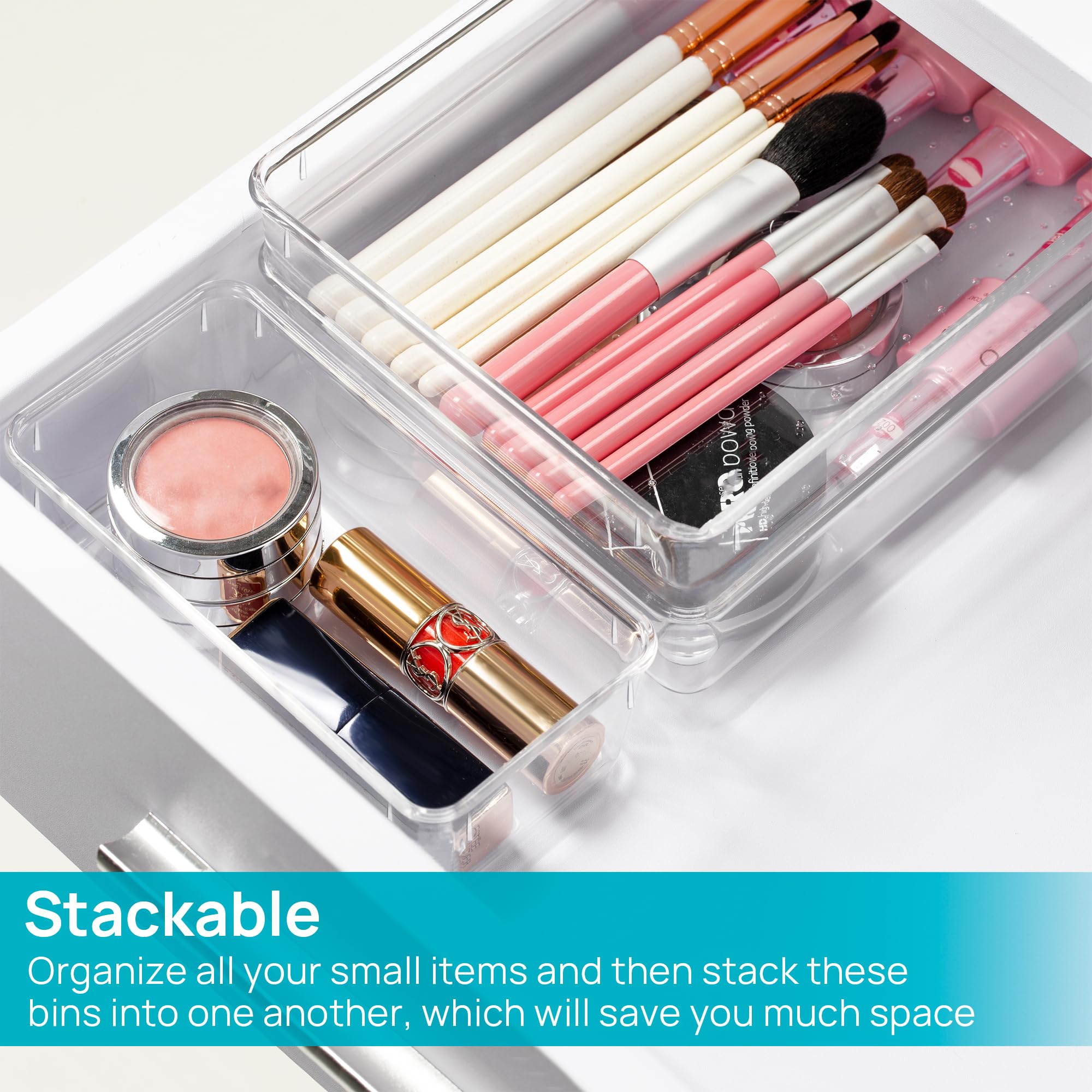 Vtopmart 25 PCS Plastic Clear Drawer Organizer, Acrylic Desk Drawer organizers, Organization and Storage for Makeup, Bathroom, Office, kitchen, Bedroom 🍁 All In One Marketplace Canada