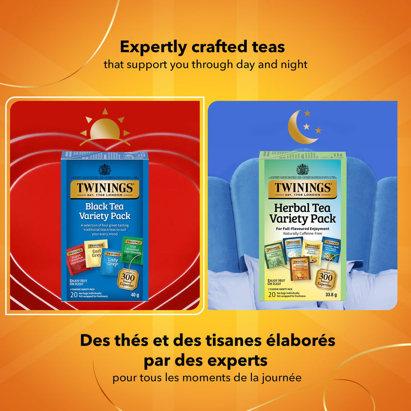 Twinings Variety Pack Individually Wrapped Teabags, Caffeinated Earl Grey, Lady Grey, Irish & English Breakfast Teas, 20 Count (Pack of 6), Enjoy Hot or Iced 🍁 All In One Marketplace Canada