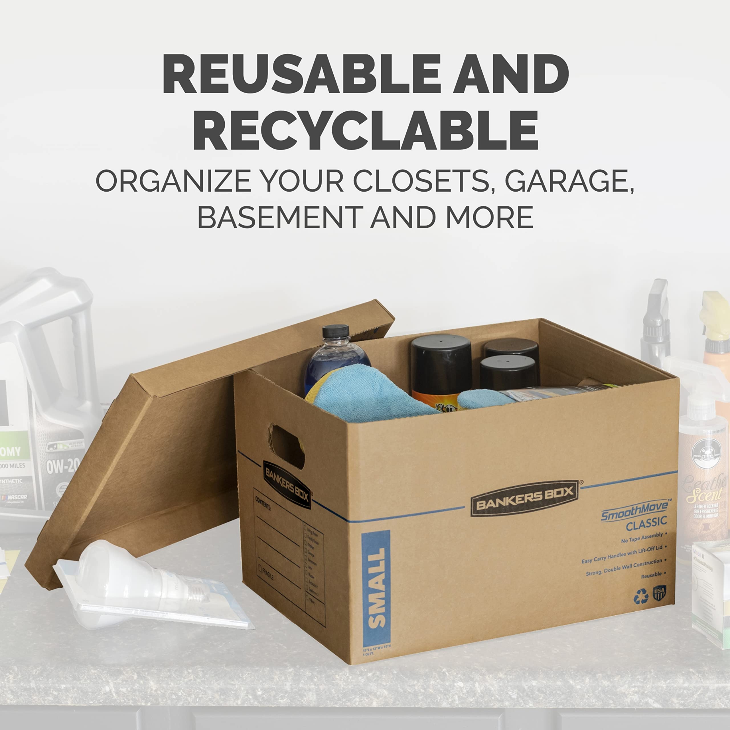 Bankers Box SmoothMove Moving Boxes with No-Tape Assembly, Lift -Off Lids And Easy-Carry Handles, 10