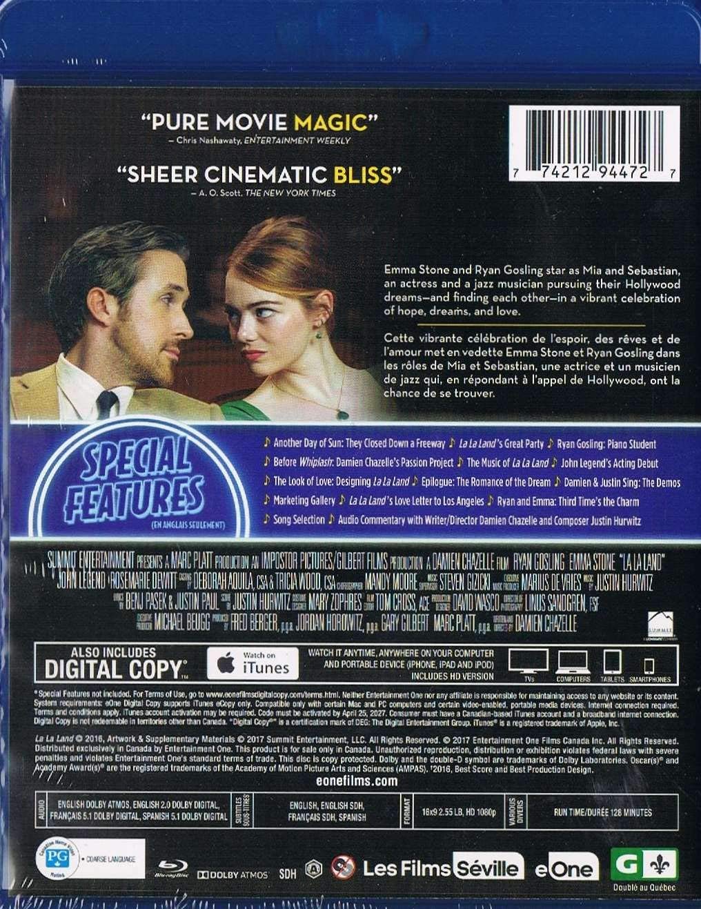 La La Land / Pour L'Amour D'Hollywood (Blu-ray + Digital Copy) Language & Subtitles: English, French & Spanish