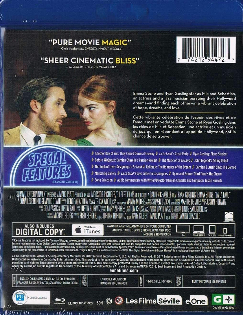La La Land / Pour L'Amour D'Hollywood (Blu-ray + Digital Copy) Language & Subtitles: English, French & Spanish