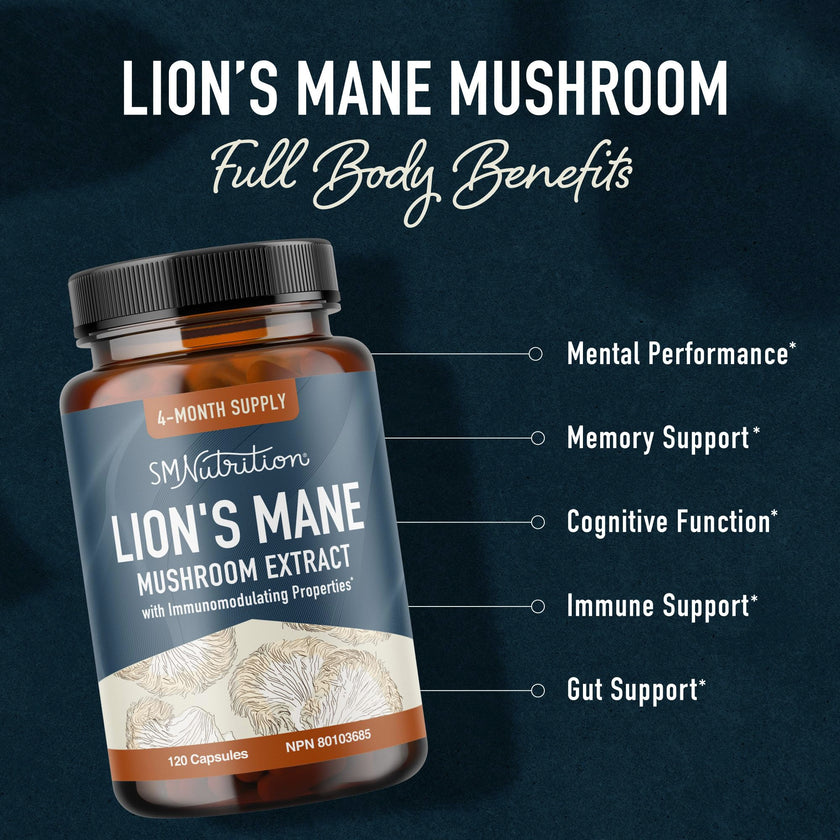 Lion’s Mane Supplement & Nootropic for Mental Clarity | 4 Month Supply | Performance & Memory Support | Antioxidant Rich & Immunomodulating Mushroom | Extra Strength Lions Mane 500mg | Non-GMO 120ct 🍁 All In One Marketplace Canada