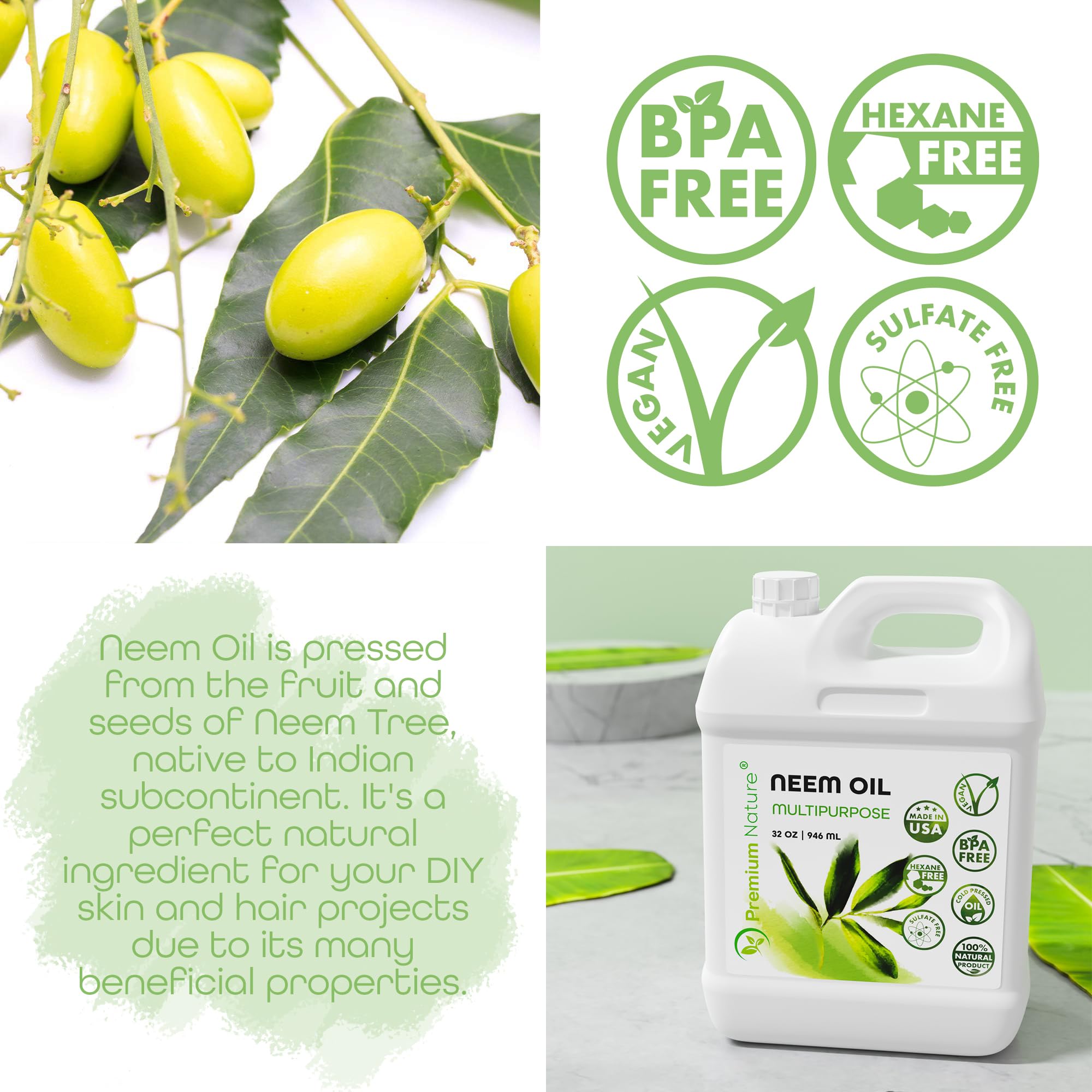 Neem Oil Multipurpose, 100% Natural Neem Oil, Cold-Pressed Unrefined, 946 ml 🍁 All In One Marketplace Canada