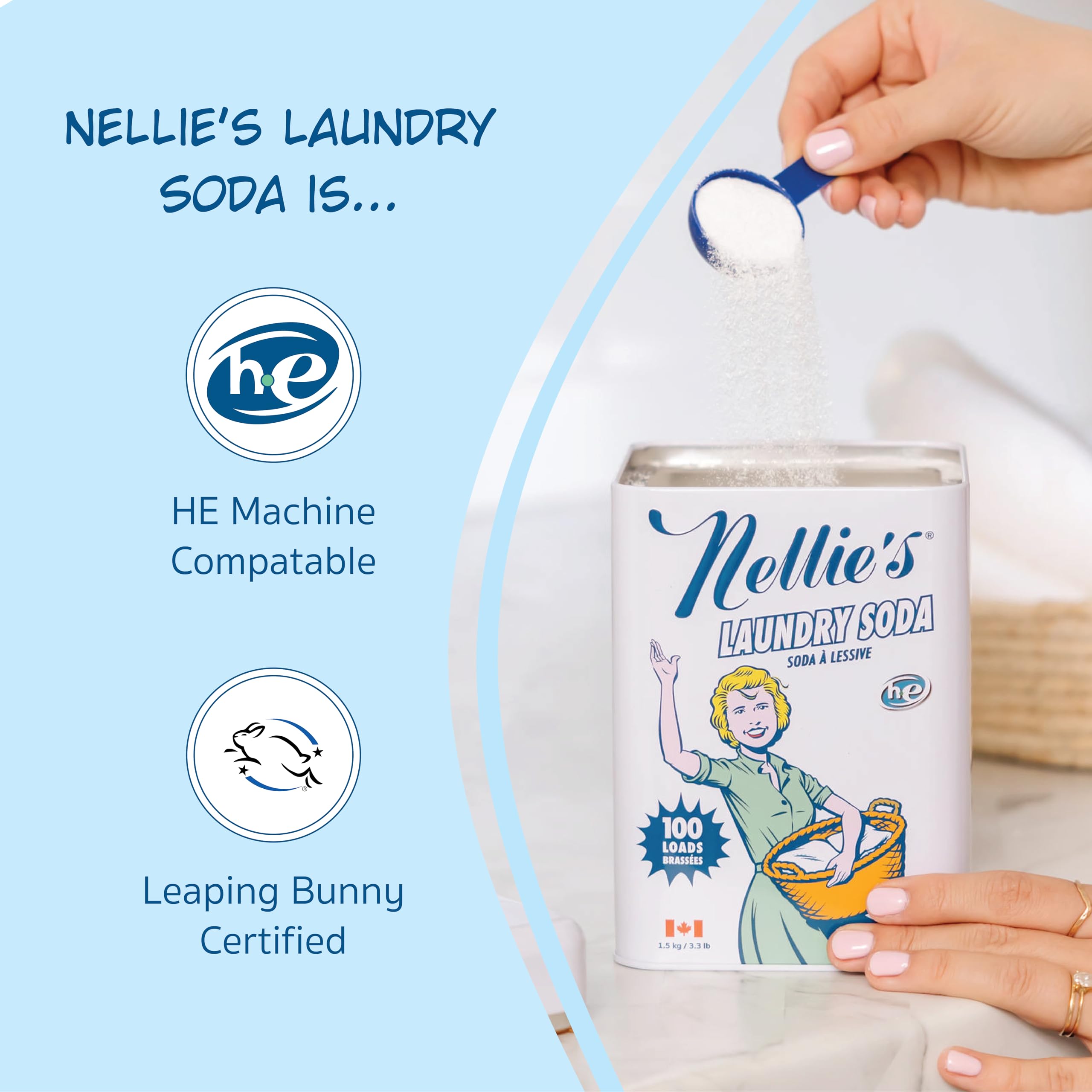 Nellie's Laundry Soda - Concentrated Laundry Detergent Powder - 100 Load - Gentle on Skin and Environment - Fragrance-Free - Made in Canada 🍁 All In One Marketplace Canada