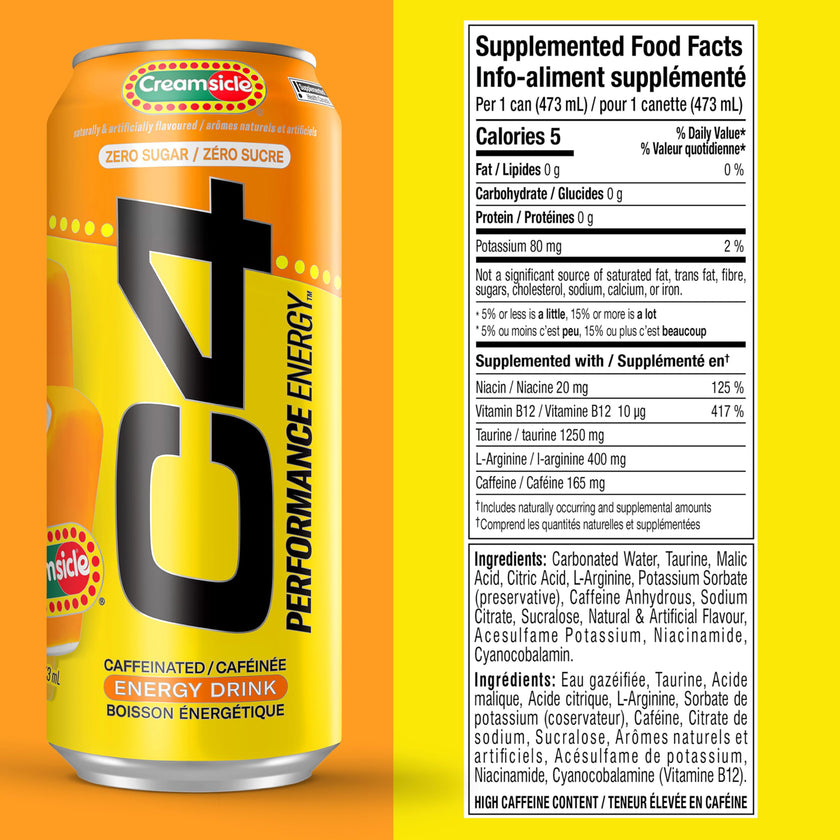 Cellucor C4 Performance Energy Drink, Creamsicle, Carbonated Sugar Free Drink with no Artificial Colours or Dyes, 473mL, 12 count 🍁 All In One Marketplace Canada