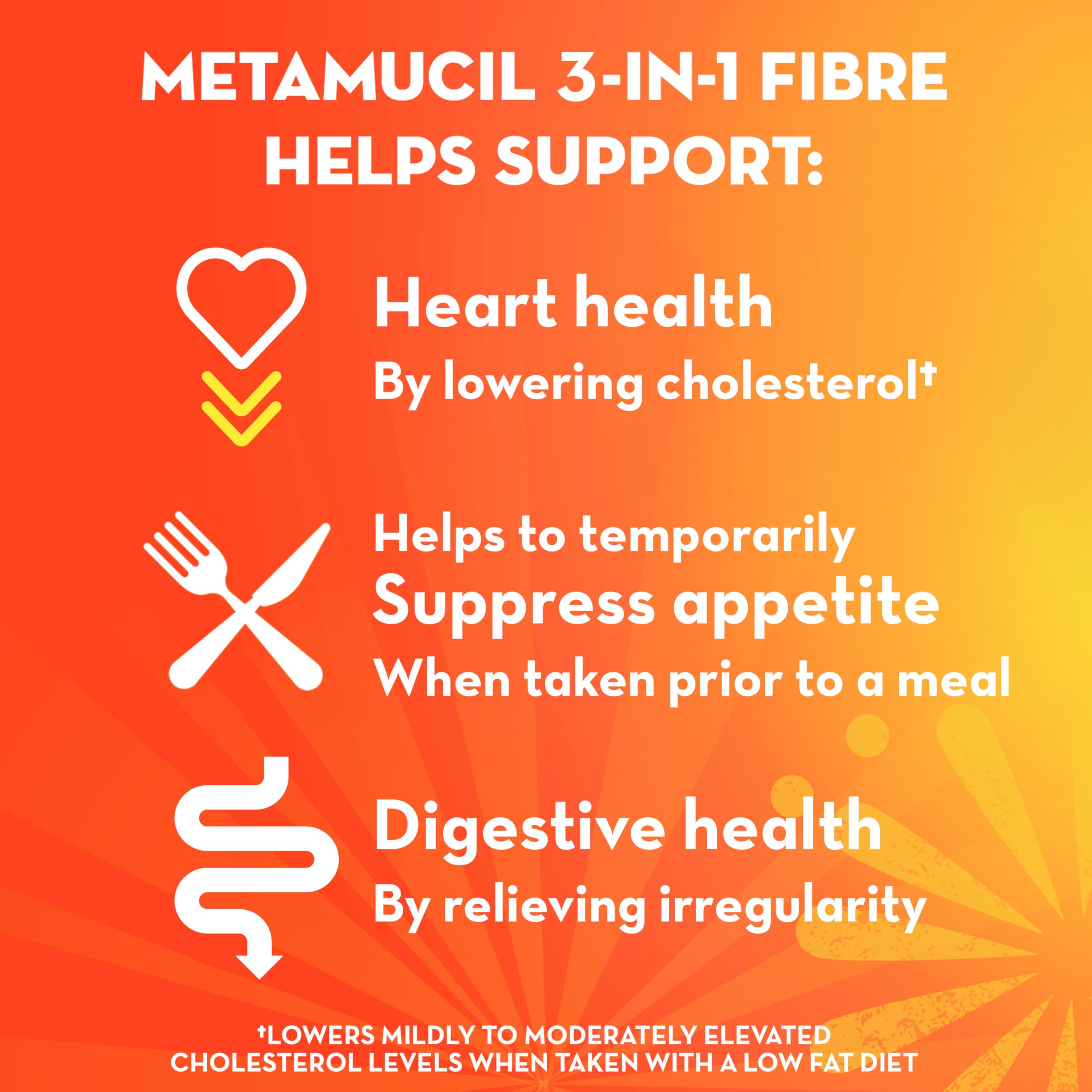 Metamucil Daily Fibre Supplement, Real Sugar, Orange Flavour Psyllium Husk, Multi-Health Benefit Daily Fibre Supplement, Plant-Based, Gluten-Free Powder, 72 Servings 🍁 All In One Marketplace Canada