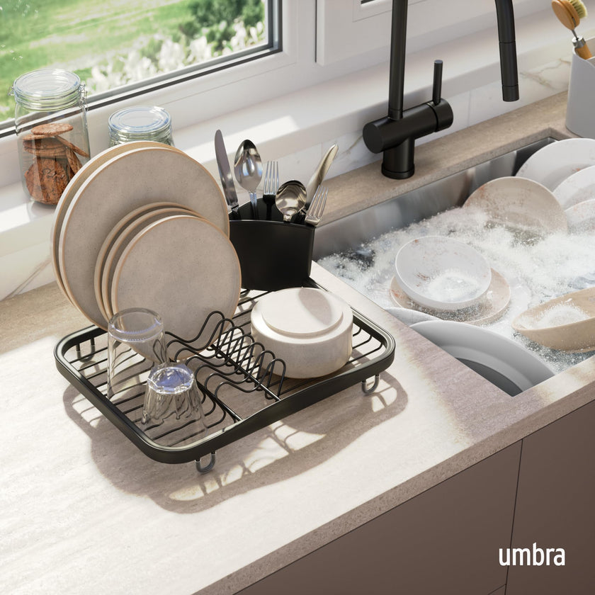 Umbra Sinkin Dish Drying Rack – Drainer Caddy with Removable Cutlery Holder – Use in Sink or On Counter, Standard, Black 🍁 All In One Marketplace Canada