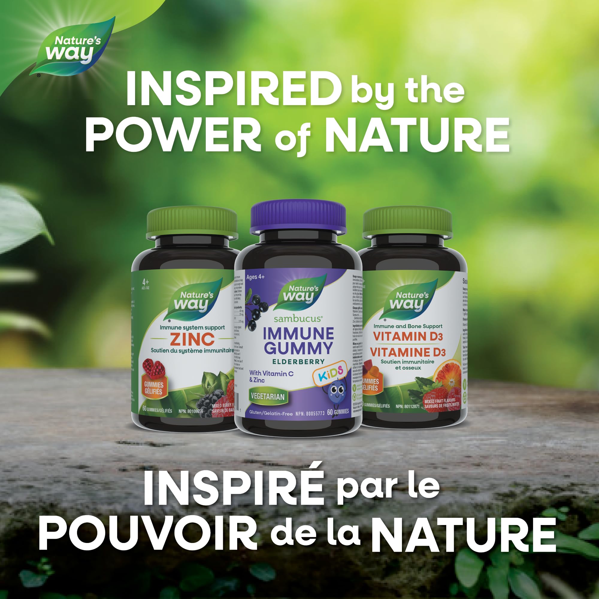 Nature's Way Sambucus Immune Cold and Flu Care Elderberry Gummies with Vitamin C and Zinc - Immune Support for Kids 4+, 60 Gummies 🍁 All In One Marketplace Canada