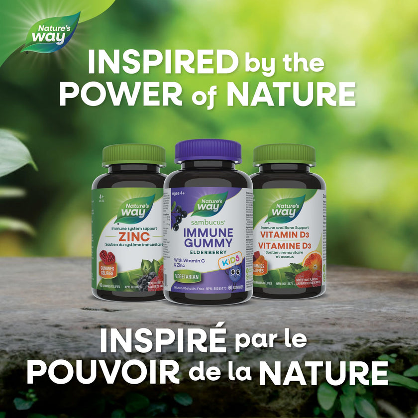 Nature's Way Sambucus Immune Cold and Flu Care Elderberry Gummies with Vitamin C and Zinc - Immune Support for Kids 4+, 60 Gummies 🍁 All In One Marketplace Canada