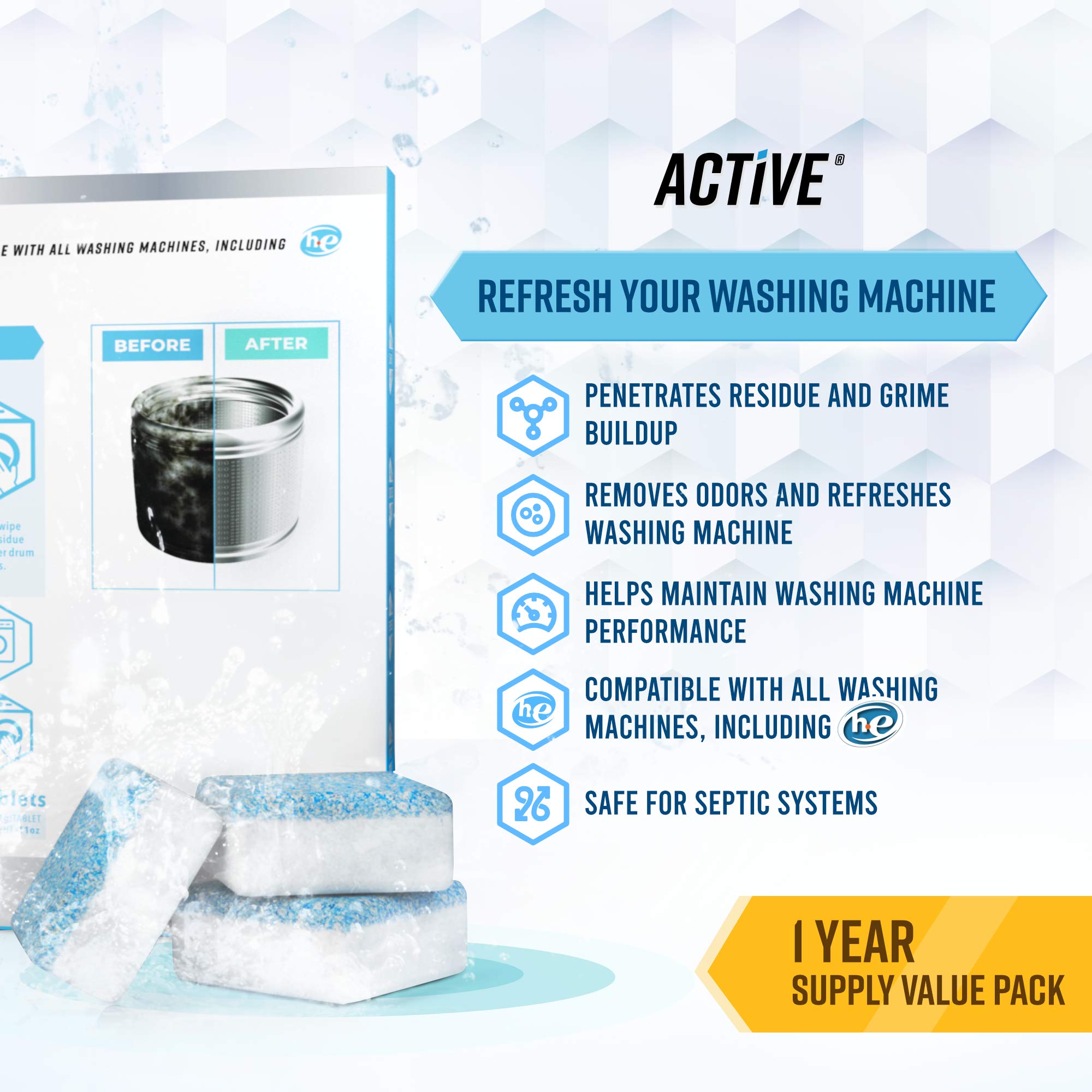 Washing Machine Cleaner Descaler 24 Pack - Deep Cleaning Tablets For HE Front Loader & Top Load Washer, Septic Safe Eco-Friendly Deodorizer, Clean Inside Drum and Laundry Tub Seal - 12 Month Supply 🍁 All In One Marketplace Canada