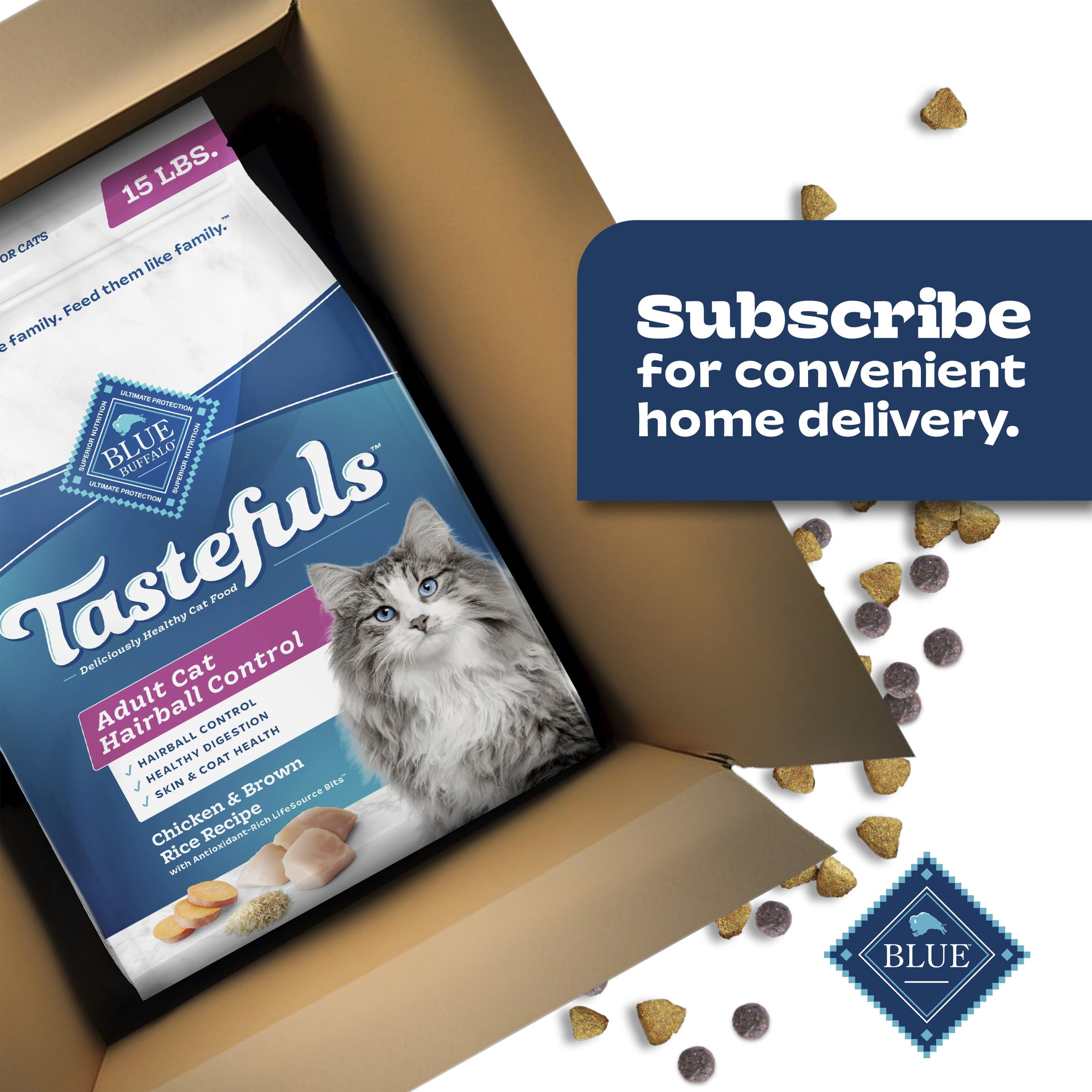 Blue Buffalo Tastefuls Chicken & Brown Rice Recipe Adult Dry Cat Food Hairball Control, Real Chicken First, Deliciously Healthy Natural Cat Food, Supports Digestive Care and Coat Health, 6.8kg Bag 🍁 All In One Marketplace Canada