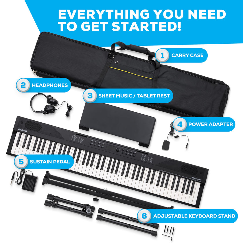 Alesis 88 Key Keyboard Piano with 480 Sounds, Speakers, USB MIDI, Carry-Bag, Stand, Headphones, Pedal and Piano Lessons for Beginners 🍁 All In One Marketplace Canada