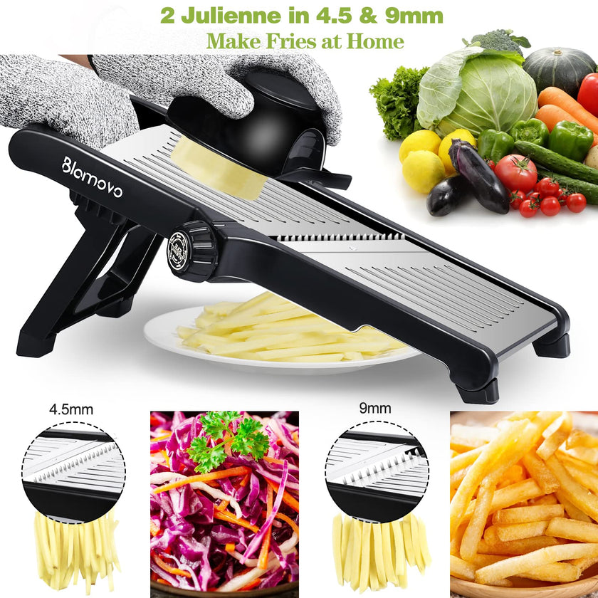 Blamovo Mandoline Slicer for Kitchen, Vegetable Mandolin Slicer with Adjustable Thickness by One-Knob Control, Veggie Fruit Potato Slicer Julienne, with Safety Gloves 🍁 All In One Marketplace Canada