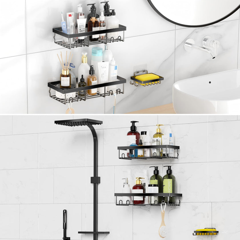 MOFOROCO 3-Pack Shower Caddy Basket Shelf with Soap Holder, No Drilling Traceless Adhesive Shower Wall Shelves, Rustproof Black Bathroom Shower Storage Organizer 🍁 All In One Marketplace Canada