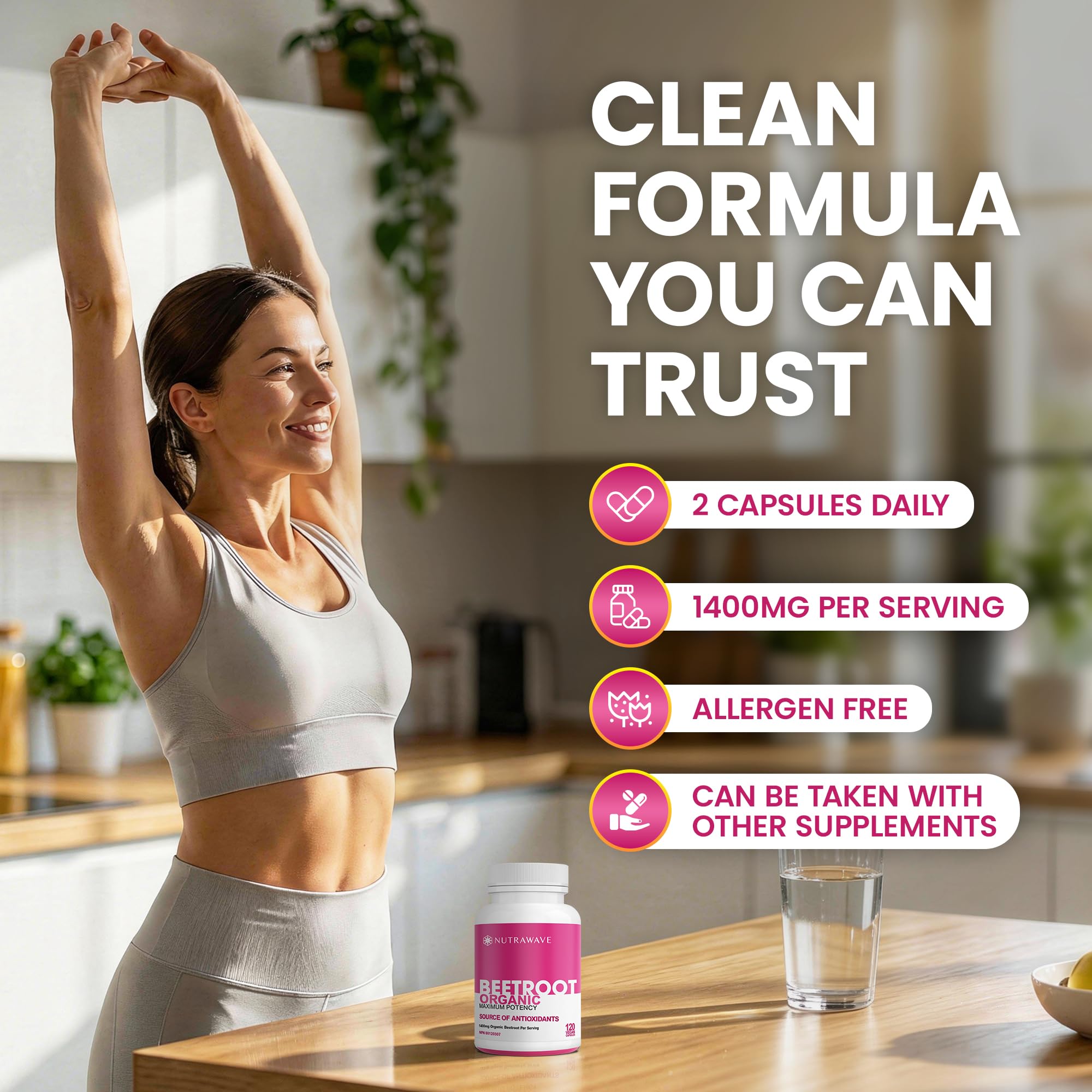Nutrawave Organic Beetroot Capsules 1400mg – High Potency Nitric Oxide Booster for Energy, Heart & Brain Health – 120 Vegan, Non-GMO Beta Vulgaris Supplements – Raw Beet Root Powder with Vitamins & Antioxidants 🍁 All In One Marketplace Canada