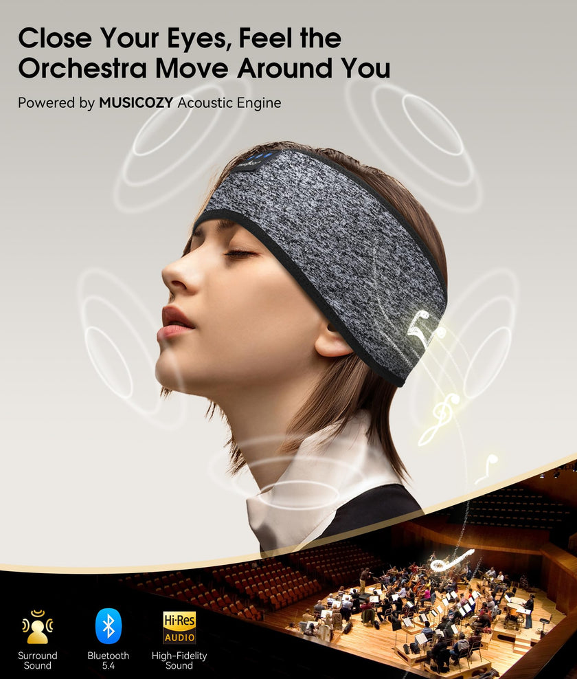 MUSICOZY Bluetooth 5.4 Sleep Headphones Headband, Wireless Sleeping Headphones Sleep Mask Earbuds IPX6 Waterproof for Side Sleepers Workout Running Insomnia Travel Yoga Cool Tech Gadgets Unique Gift 🍁 All In One Marketplace Canada
