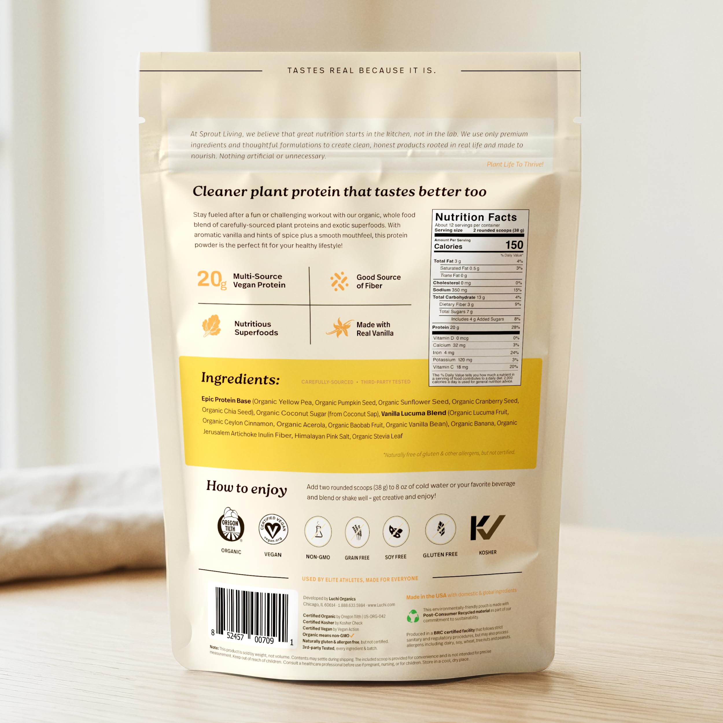 Sprout Living Epic Protein Powder, Vanilla Lucuma Flavor, Organic Plant Protein, Gluten Free, No Additives, 19 Grams Clean Vegan Protein (1 pound,13 servings) 🍁 All In One Marketplace Canada