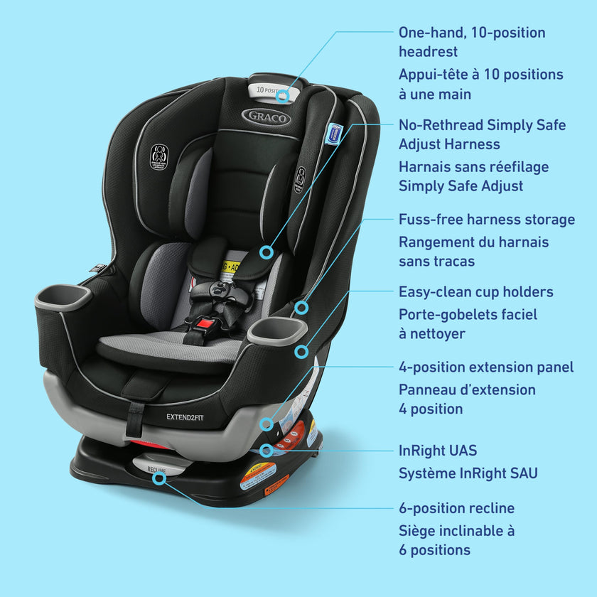 Graco Extend2Fit Convertible Car Seat, 2-in-1 Forward & Rear-Facing Baby Car Seat, 1.8-30 kg (4-65 lb), Titus 🍁 All In One Marketplace Canada