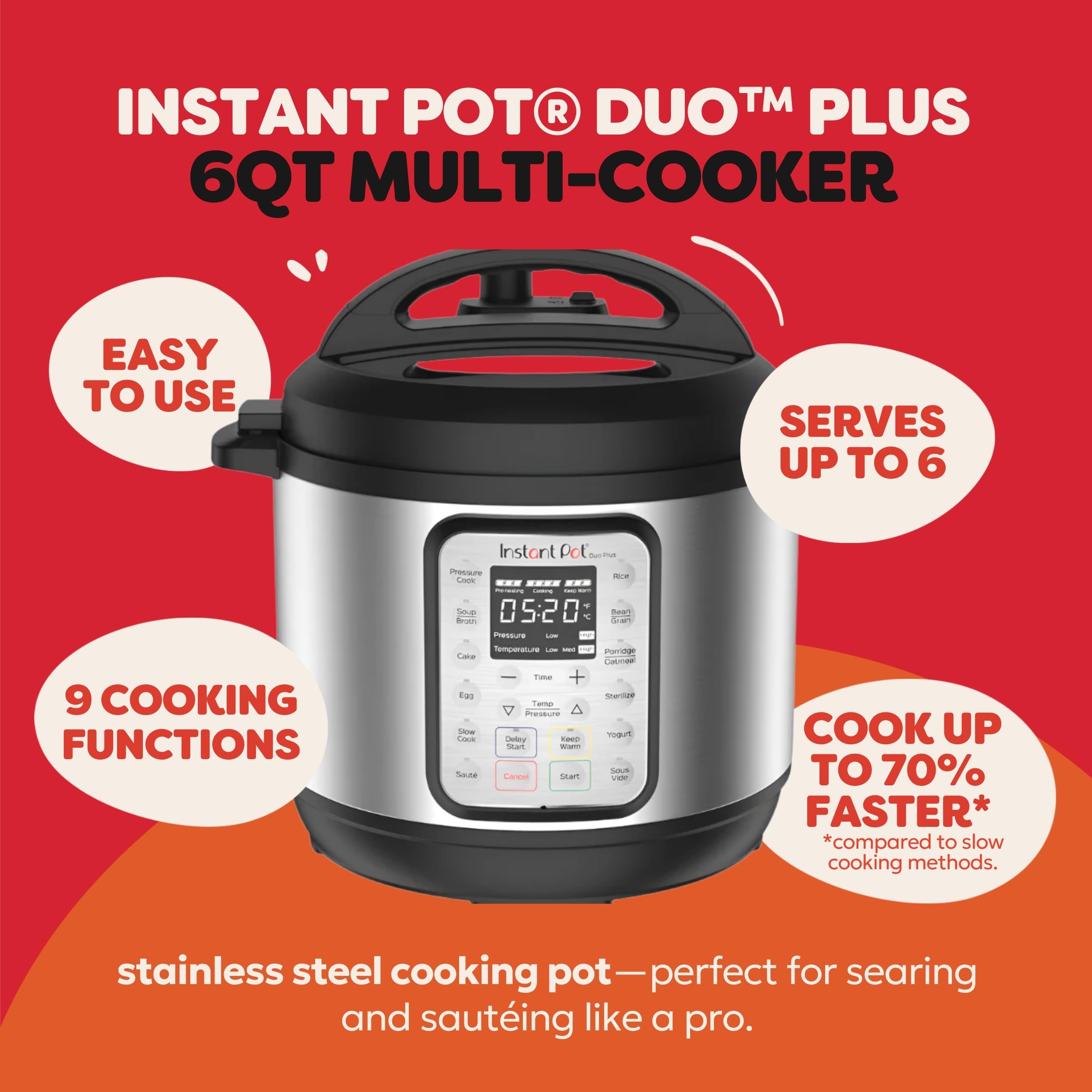 Instant Pot Duo Plus 6 Quart 9-in-1 Electric Pressure Cooker, Slow Cooker, Rice Cooker, Steamer, Sauté, Yogurt Maker, Warmer & Sterilizer, 15 One-Touch Programs,Stainless Steel/Black 🍁 All In One Marketplace Canada