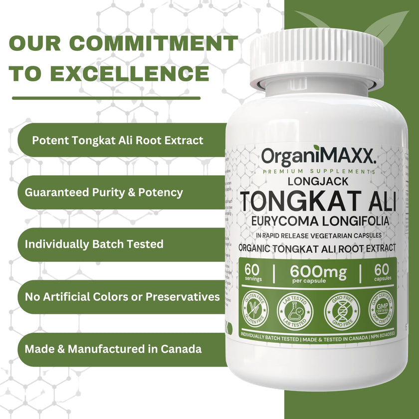 6X Strength Tongkat Ali 600 MG PER SINGLE CAPSULE 60,000 MG Equivalent 100:1 Extract Ratio Highest Potency, OrganiMAXX Longjack Eurycoma Longifolia Non-GMO Premium Tongkat Ali Supplement For Men. 🍁 All In One Marketplace Canada